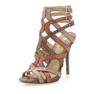 B Brian Atwood Carbinia Triple-Buckle Snake Cage Sandal size 7
